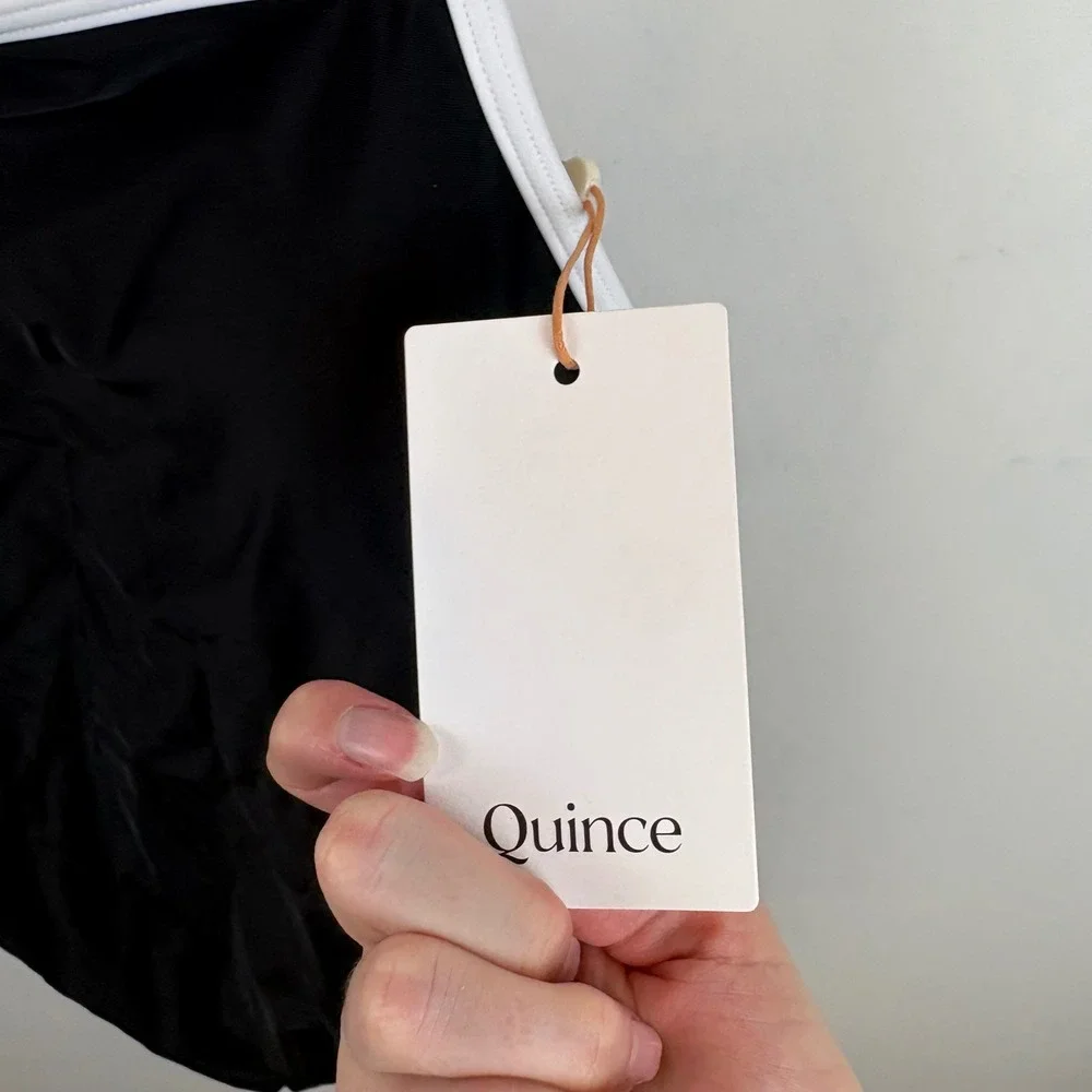 NWT Quince Maternity Italian Square Neck One-Piece Swimsuit Black White Sz Small